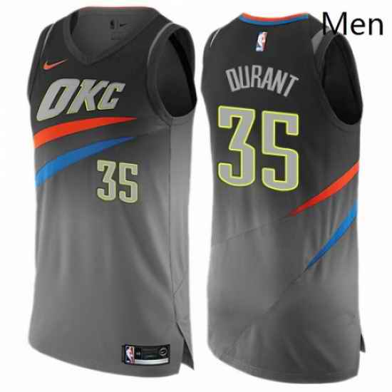 Mens Nike Oklahoma City Thunder 35 Kevin Durant Authentic Gray NBA Jersey City Edition